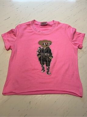 Girls' Pink Graphic Bear Pilot Short Sleeve Tee